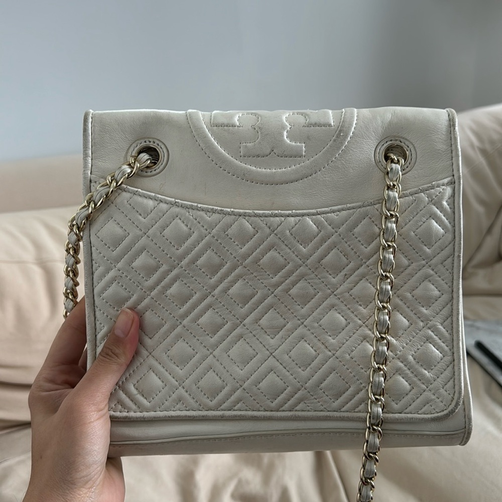Tory Burch light cream leather bag